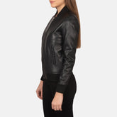 Women Black Leather Bomber Jacket